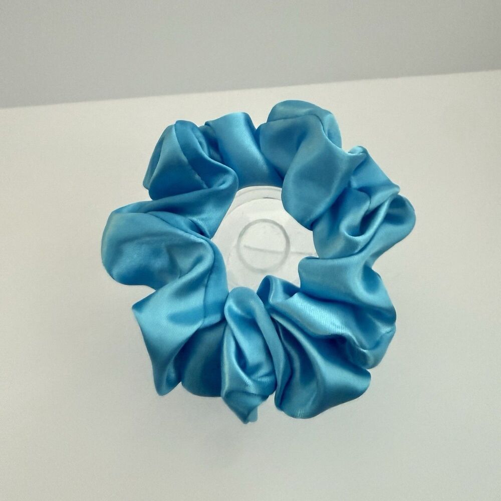 Luxury Blue Satin Scrunchie Handmade – Statement Hair Accessory - Picture 7 of 12